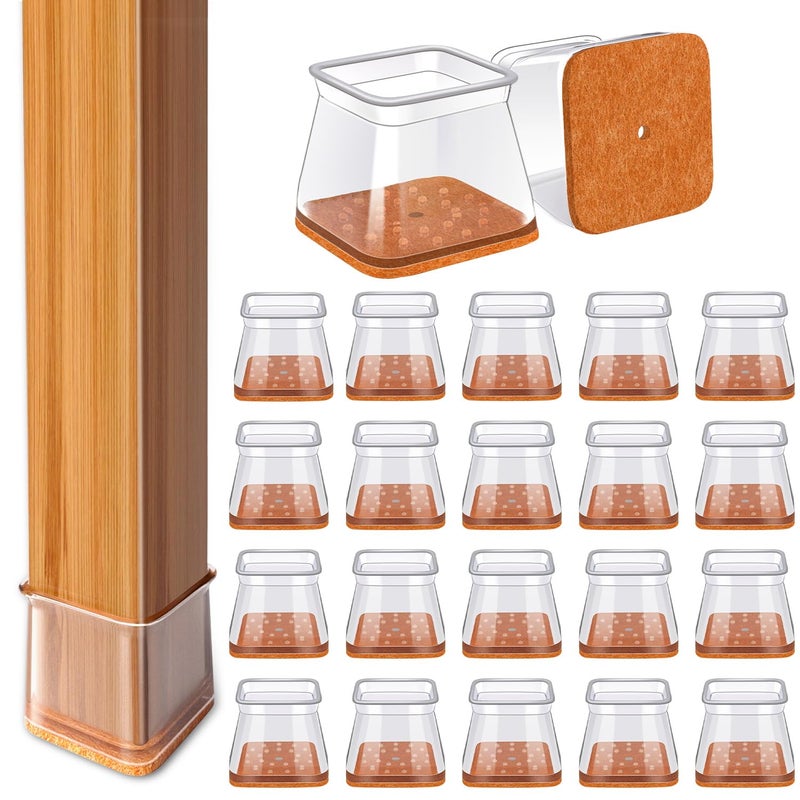 TOMHUA 28Pcs Chair Leg Floor Protectors Square Silicone Chair Leg Protectors for Hardwood Floors Felt Furniture Pads Clear Chair Sliders for Wooden Floors(Fit:3/4"" ~ 1"") - Image 1
